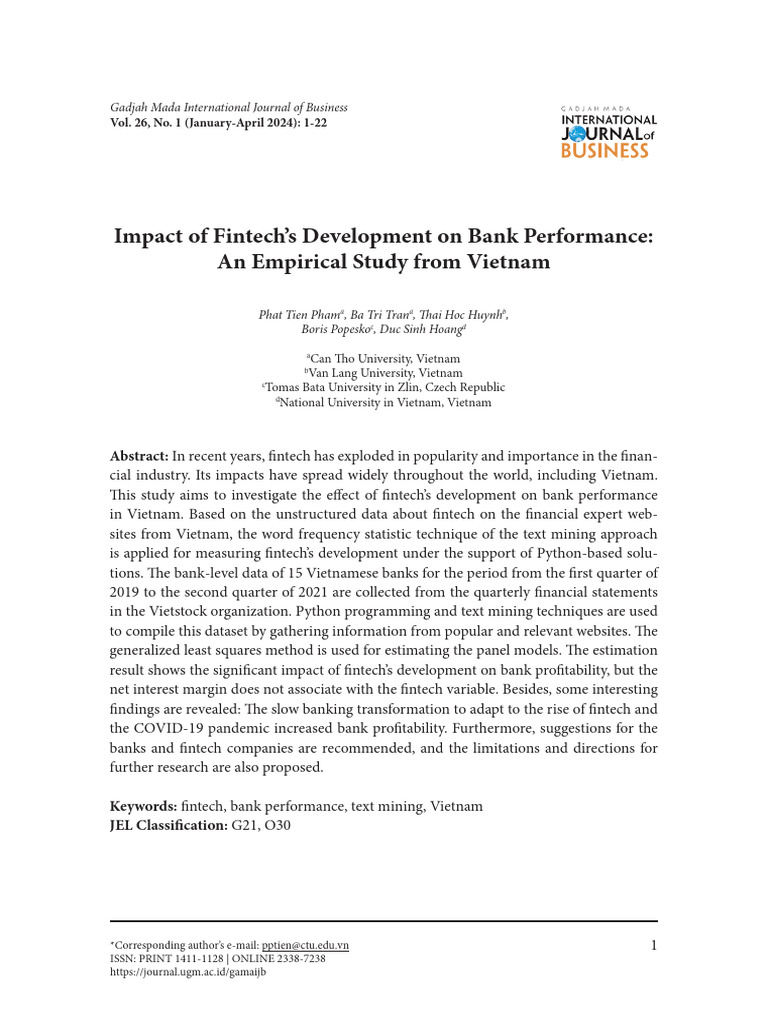 Impact of Fintechs Development On Bank Performanc | PDF | World Wide ...