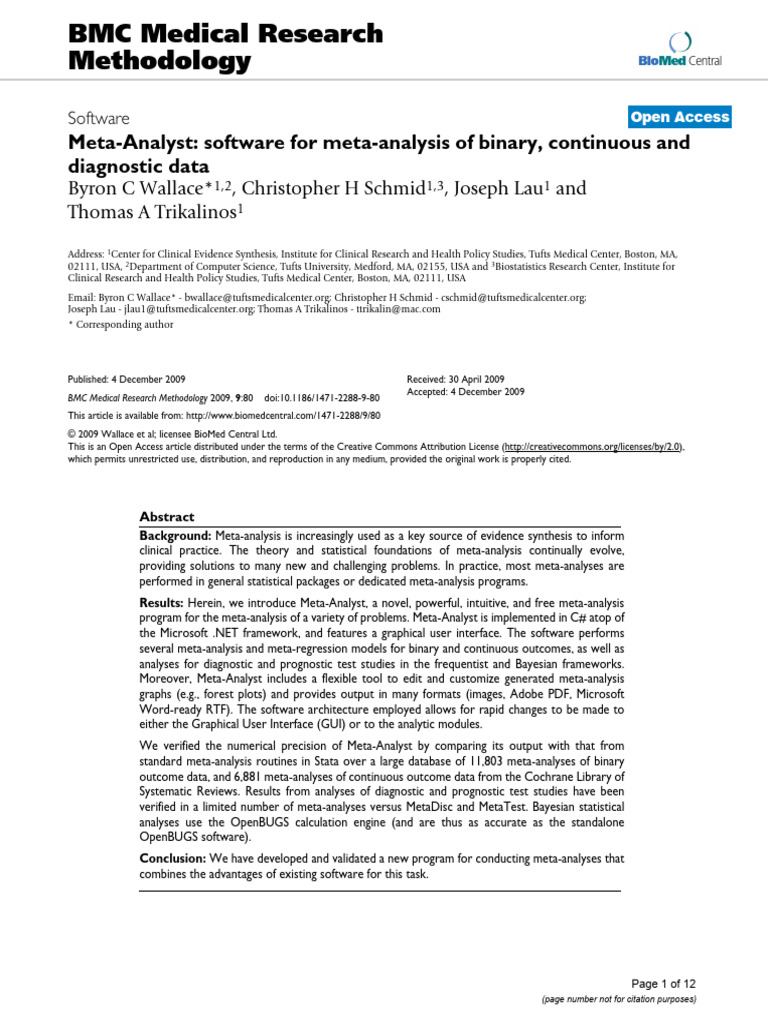 BMC Medical Research Methodology: Meta-Analyst: Software For Meta ...