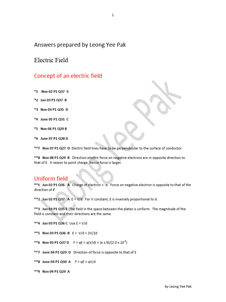 Tutorial 17 Electric Fields Answers | PDF