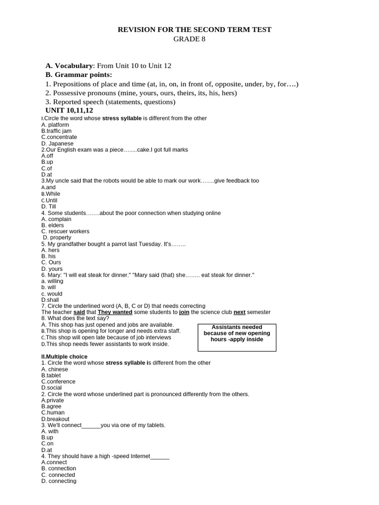 Review Unit 10,11,12 | PDF