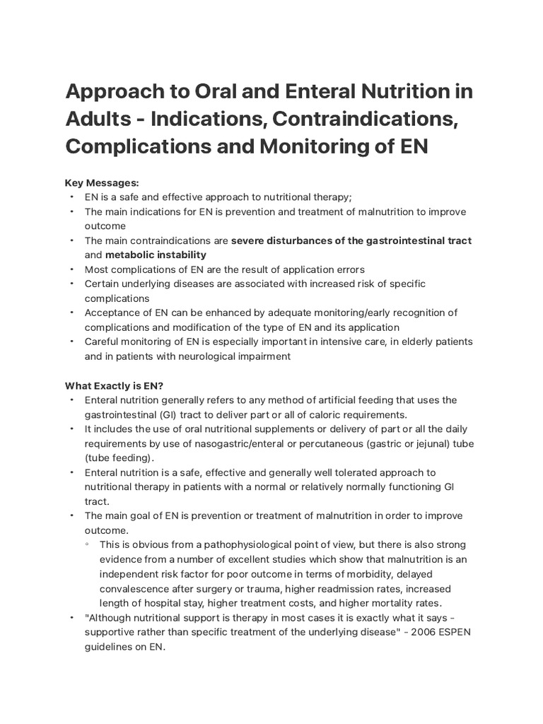Approach To Oral and Enteral Nutrition in Adults - Indications ...