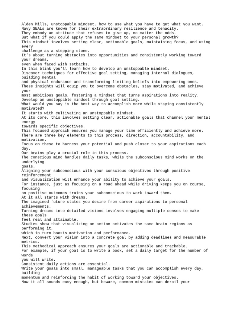 Unstoppable Mindset Pdf