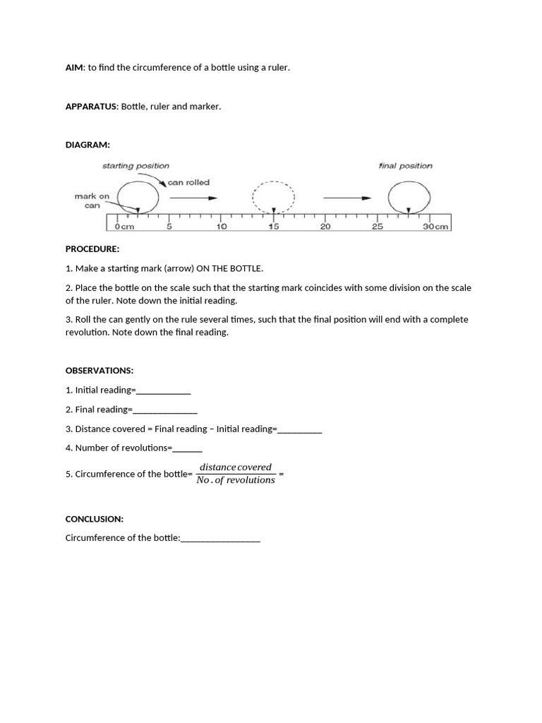 Expt To Find The Circumference Of A Bottle Using A Ruler Pdf