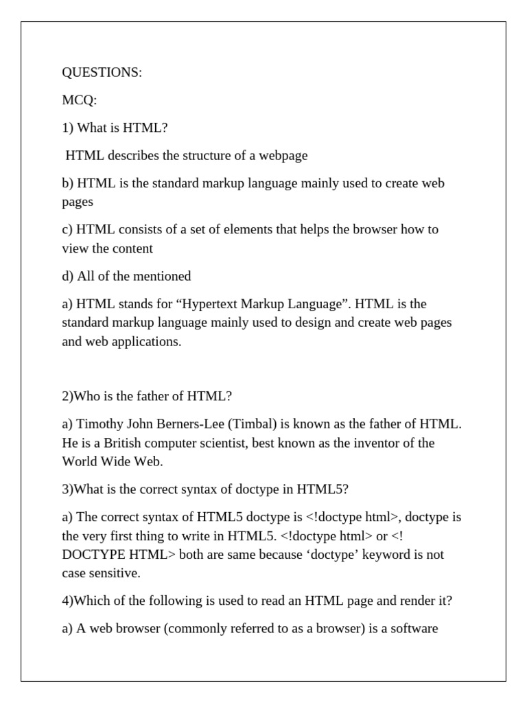 Mcq java python c c html css pdf