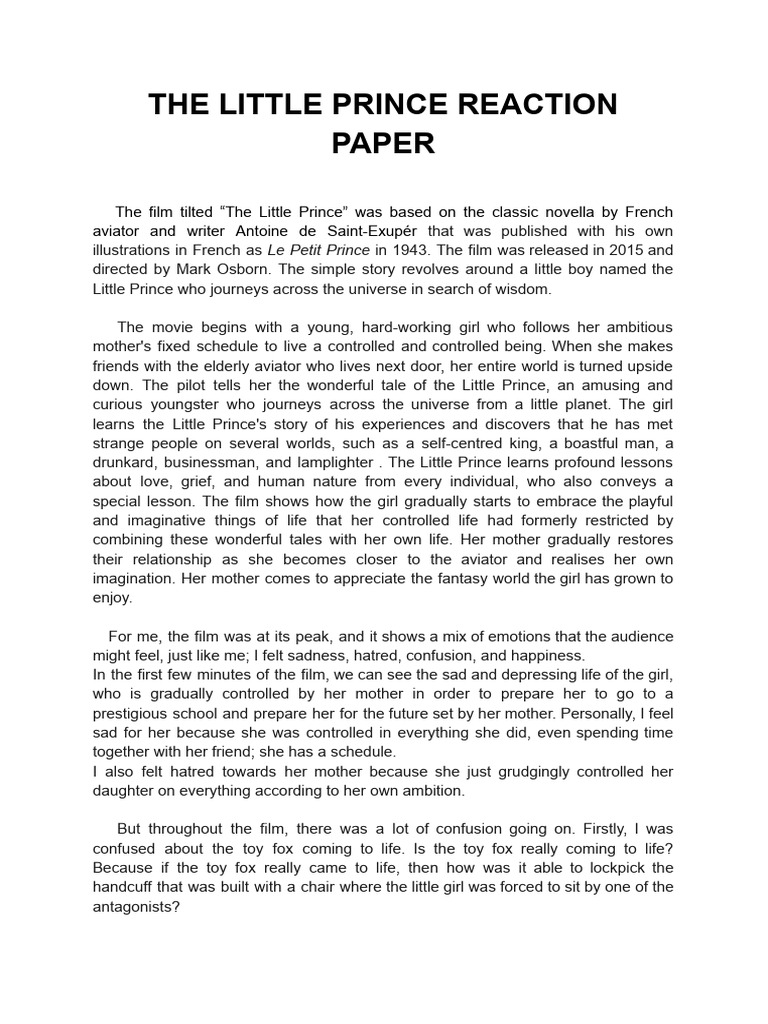 The Little Prince Reaction Paper | PDF