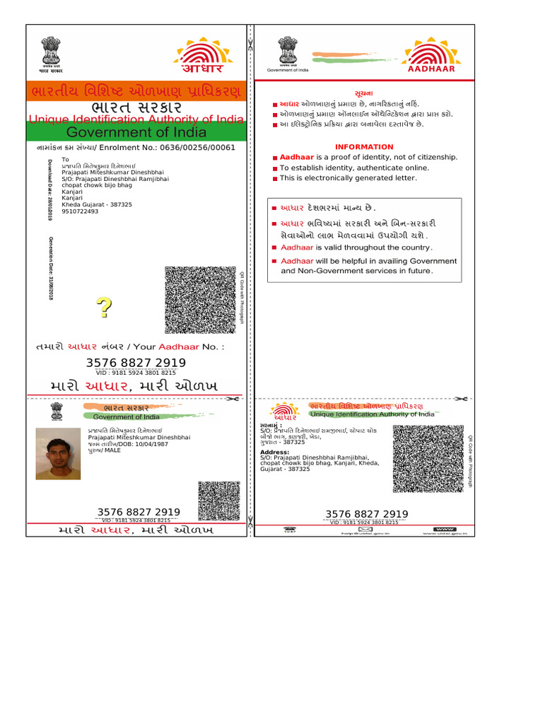 Aadhaar Card Information Document | PDF | Identity Document | Security ...