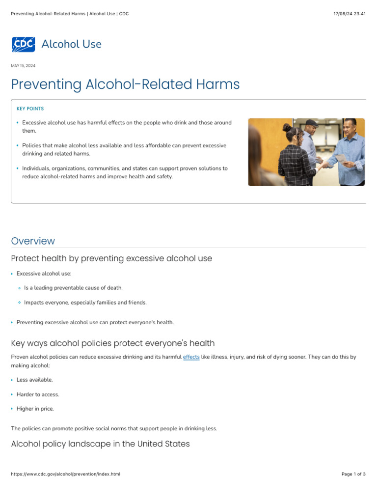 Preventing Alcohol-Related Harms - Alcohol Use - CDC | PDF