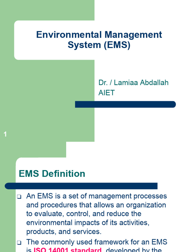 Environmental Management System (EMS) : Dr. / Lamiaa Abdallah Aiet | PDF