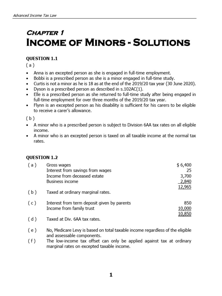 Topic 1 Income of Minors 2020 | PDF