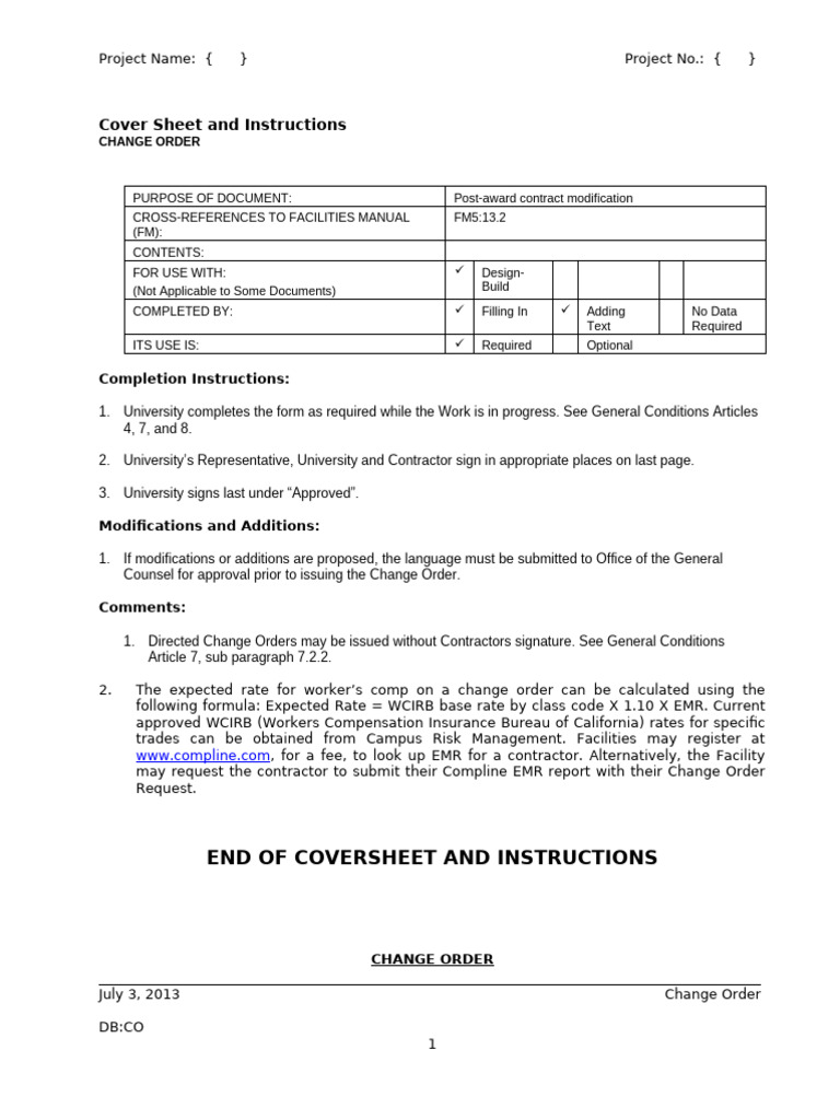 Db change order pdf