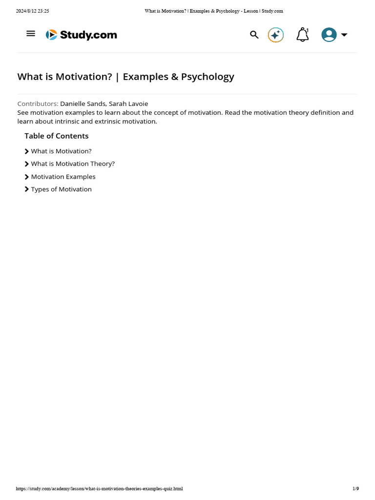 What Is Motivation - Examples & Psychology - Lesson | PDF