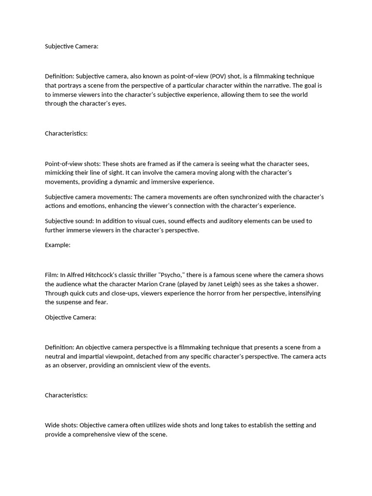 Subjective Camera and Objective Camera | PDF | Narration