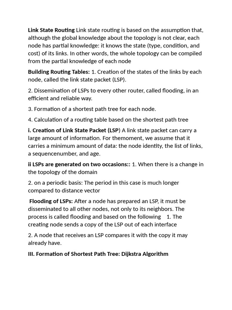 Link State Routing Link State Routing Is Based On The Assumption That | PDF