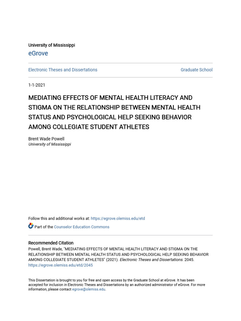 Mediating Effects of Mental Health Literacy and Stigma On The Rel | PDF