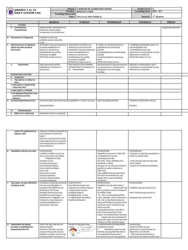 Grade 5 DLL EPP 5 Q1 Week 2 | PDF