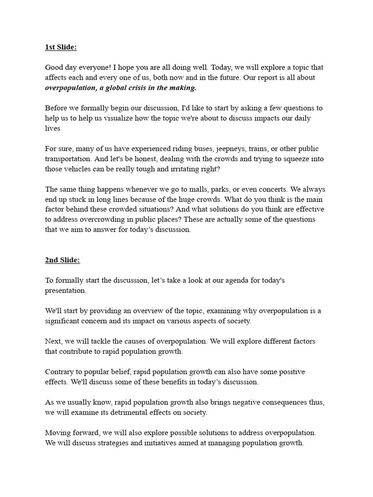 Script (Overpopulation) | PDF