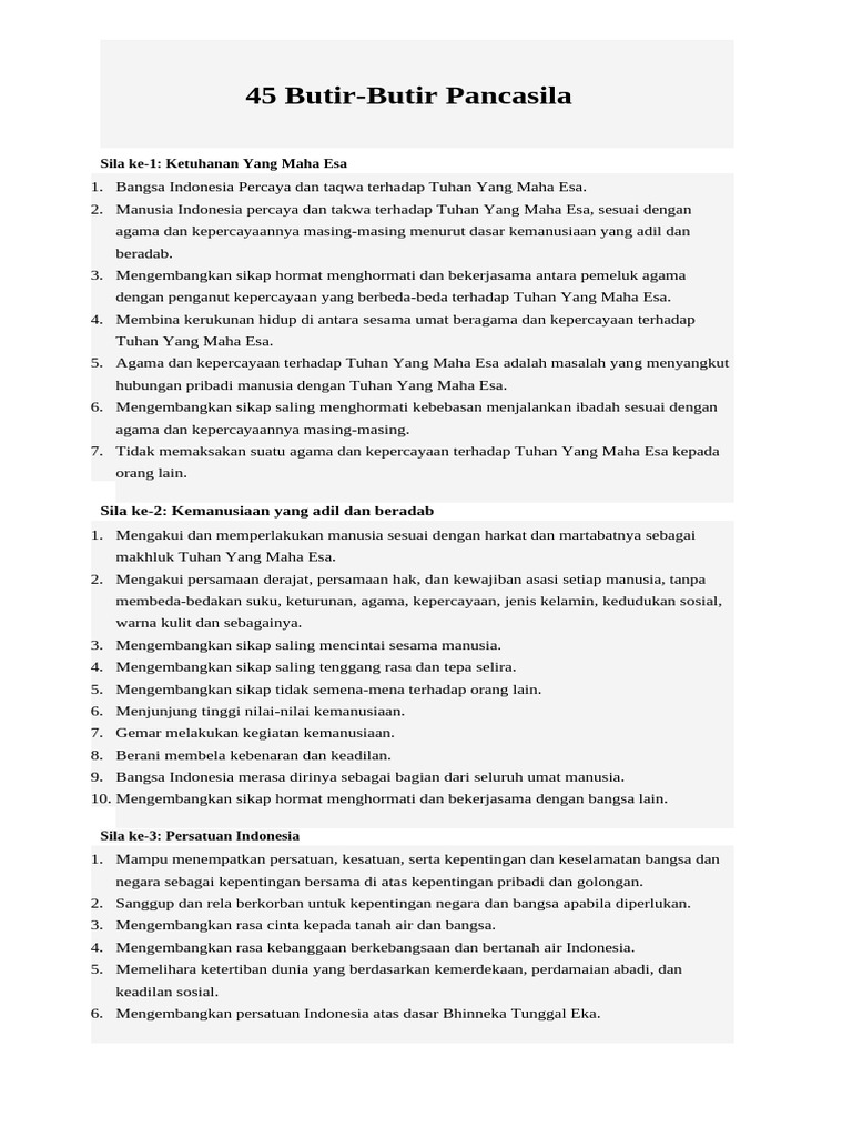 45 Butir PANCASILA | PDF