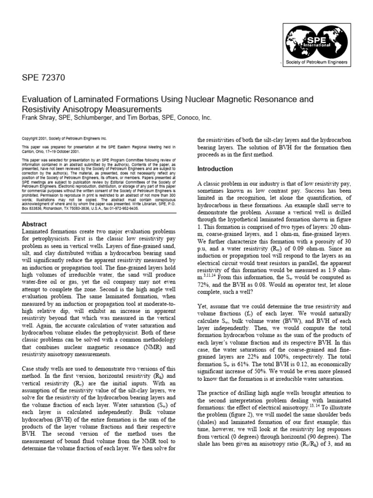 Evaluation of Laminated Formations Using Nuclear Magnetic Resonance and ...