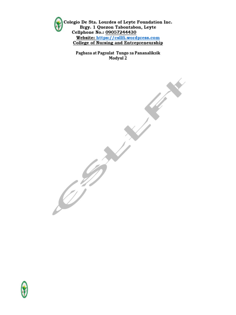 Modyul 2 Sa Pilipino Pagbasa At Pagsulat Tungo Sa Pananaliksik Pdf