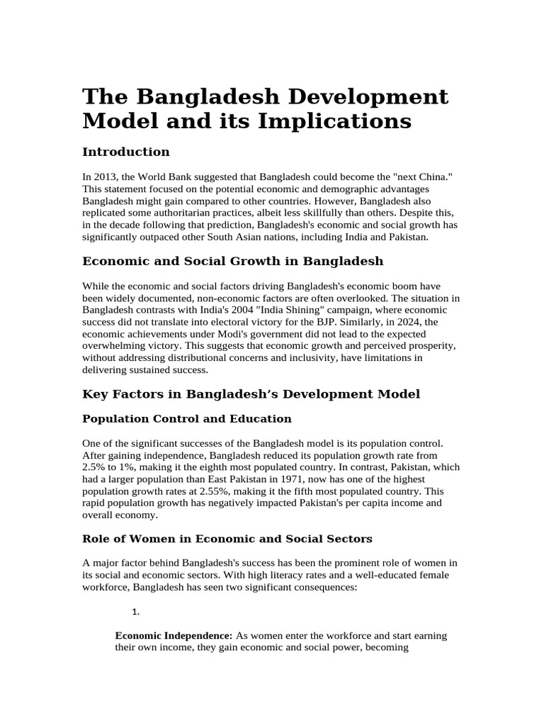The Bangladesh Development Model and Its Implicati | PDF