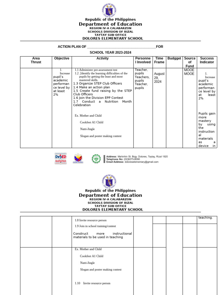 action-plan-and-calendar-of-activities-in-epp-pdf