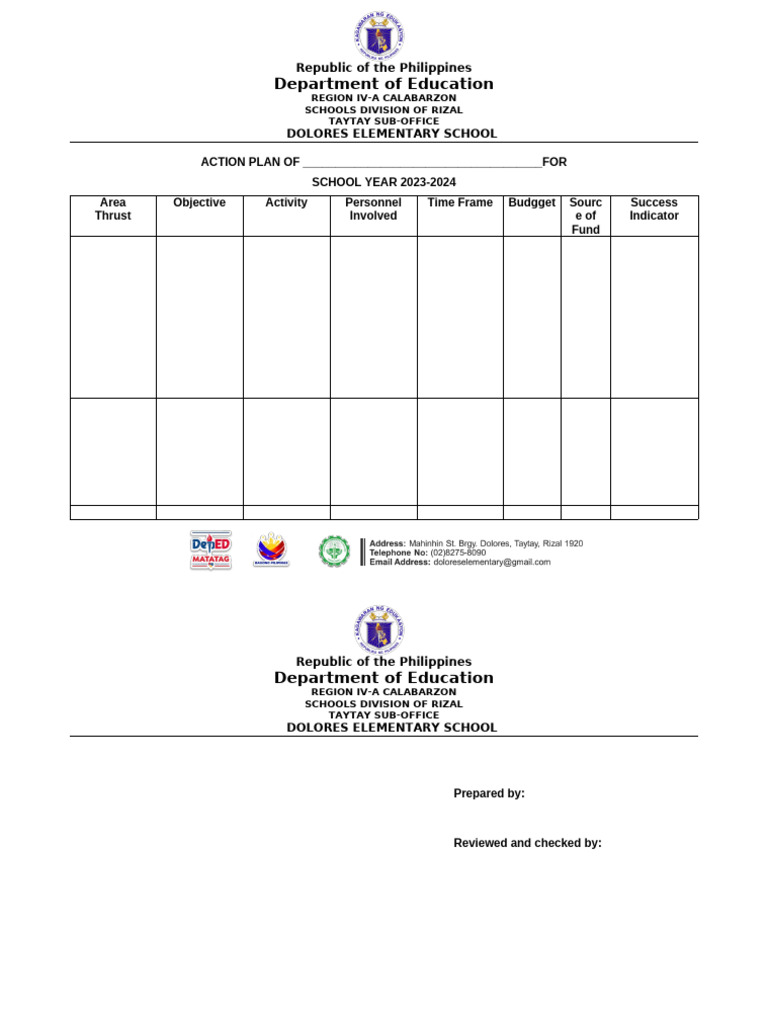 Action Plan and Calendar of Activities Template | PDF