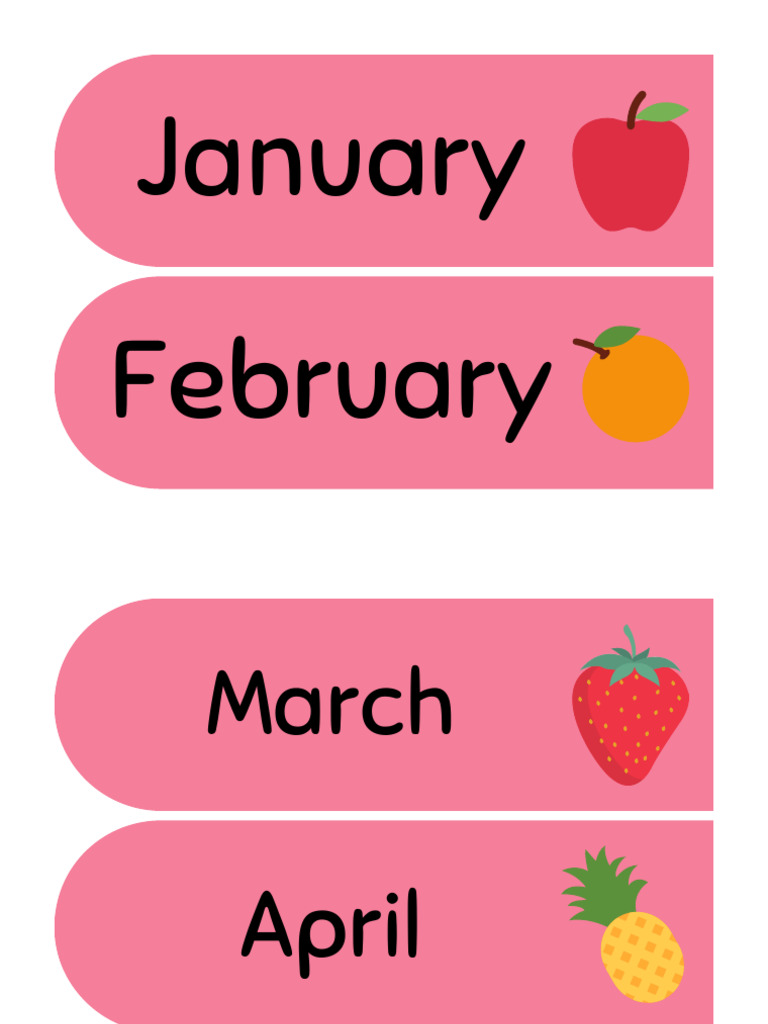 Simple Pink Fruity Month Flash Card PDF