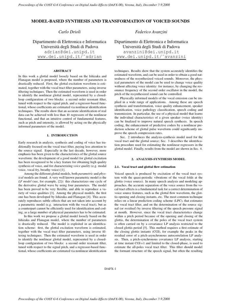 Model-Based Synthesis of Voiced Sounds | PDF | Applied Mathematics ...