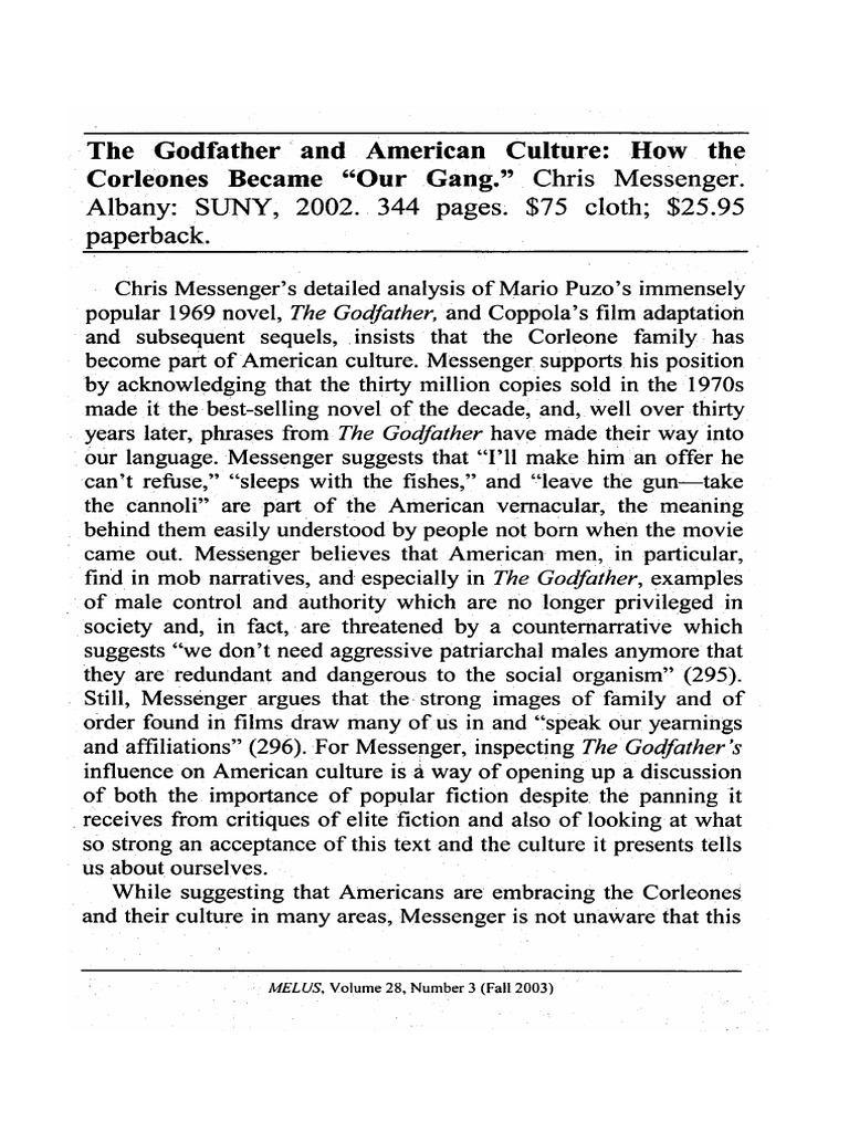 The Godfather and American Culture How The Corleones Became Our Gang | PDF