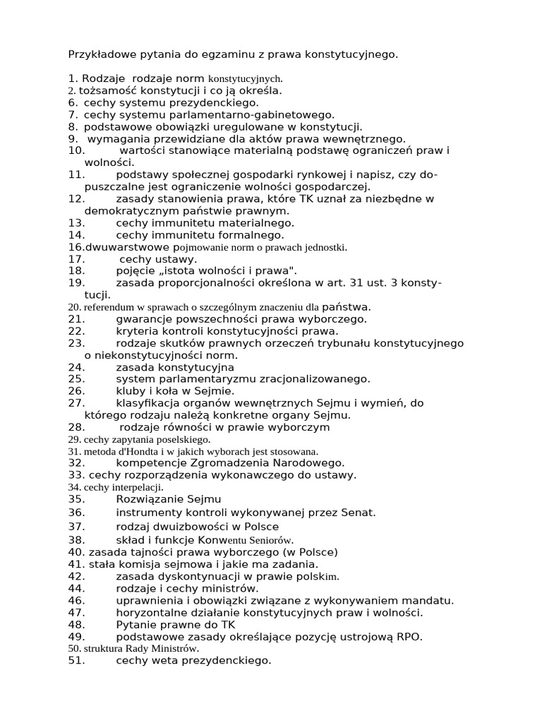 Przykładowe Pytania Pr. Konst. | PDF