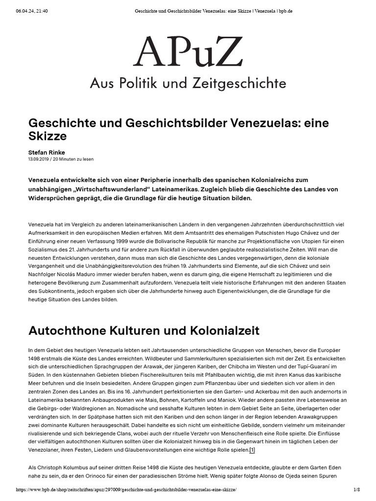 Geschichte und Geschichtsbilder Venezuelas PDF