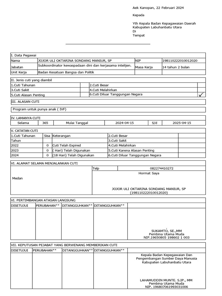 Contoh Surat Cuti Pdf