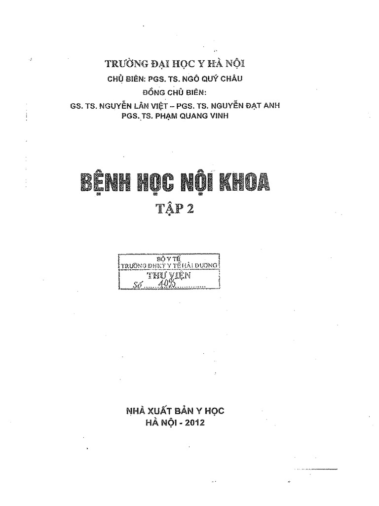BỆNH HỌC NỘI KHOA TẬP 2 PHIÊN BẢN MỚI NHẤT