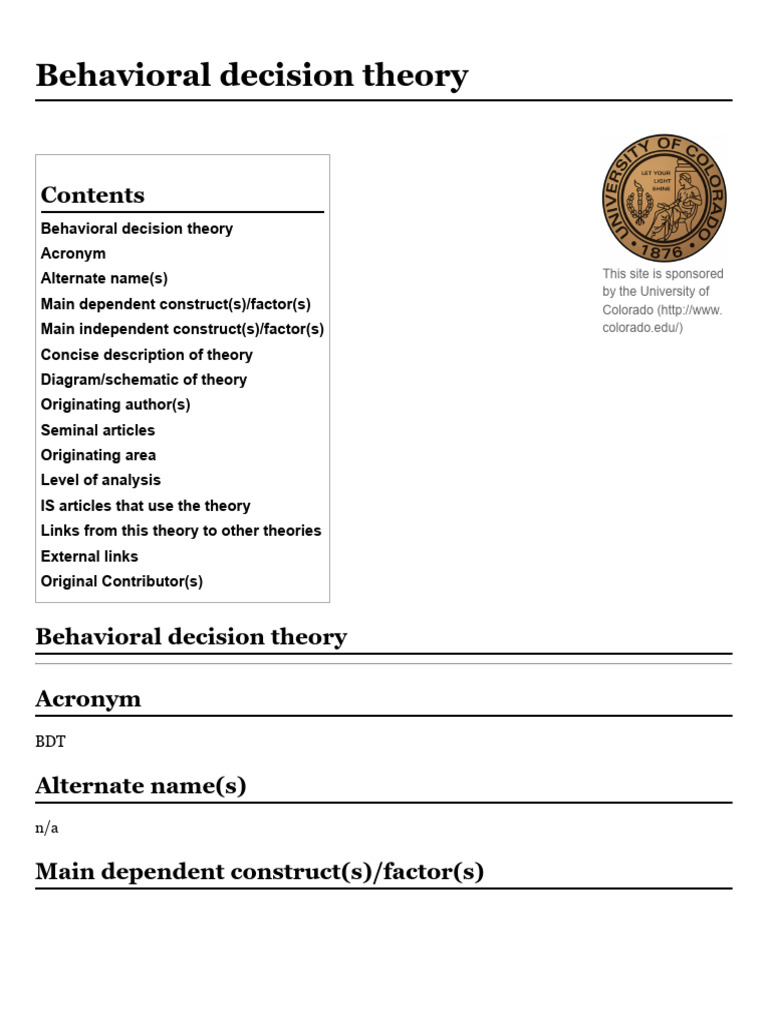 Behavioral Decision Theory Is Theory Pdf