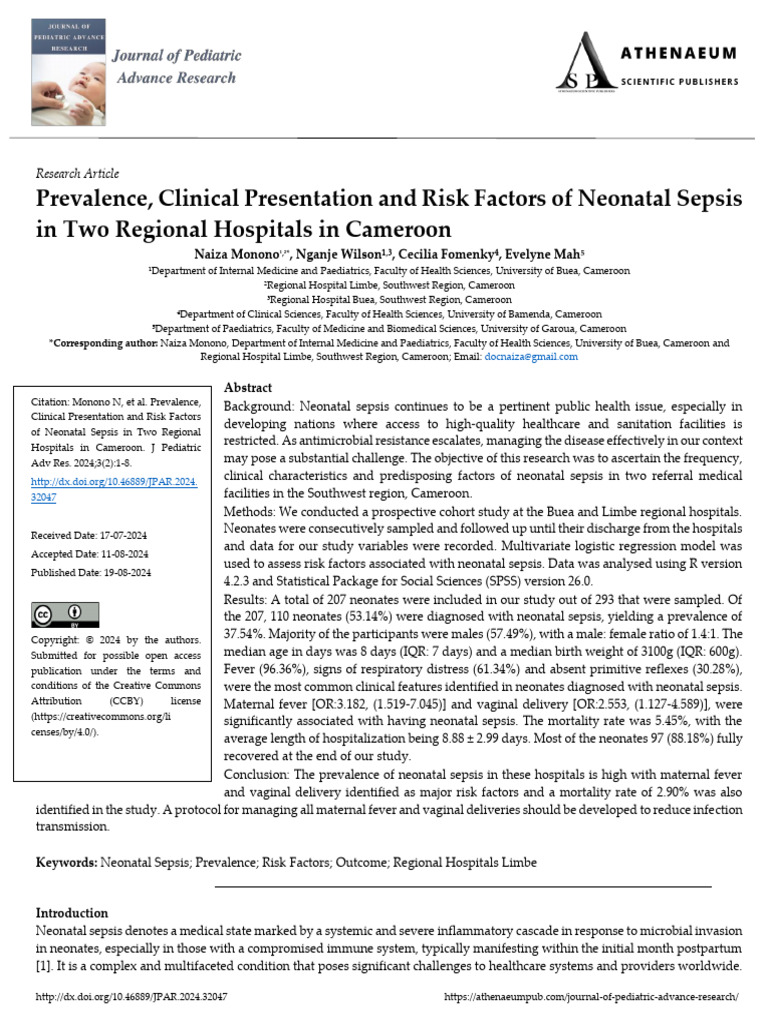 Prevalence Clinical Presentation and Risk Factors of Neonatal Sepsis in ...