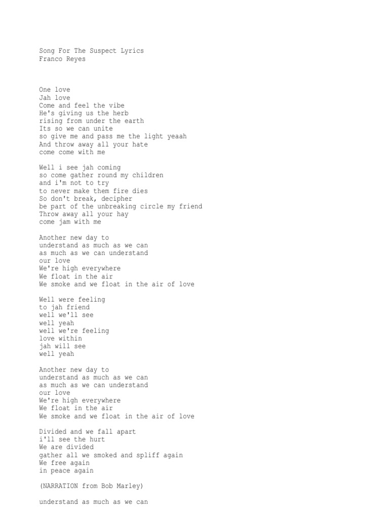 Song For The Suspect Lyrics