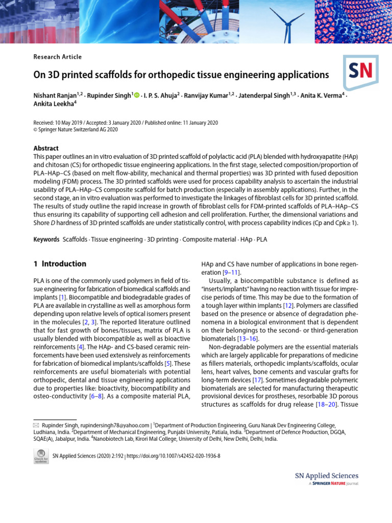 On 3D Printed Scaffolds For Orthopedic Tissue Engineering Applications ...