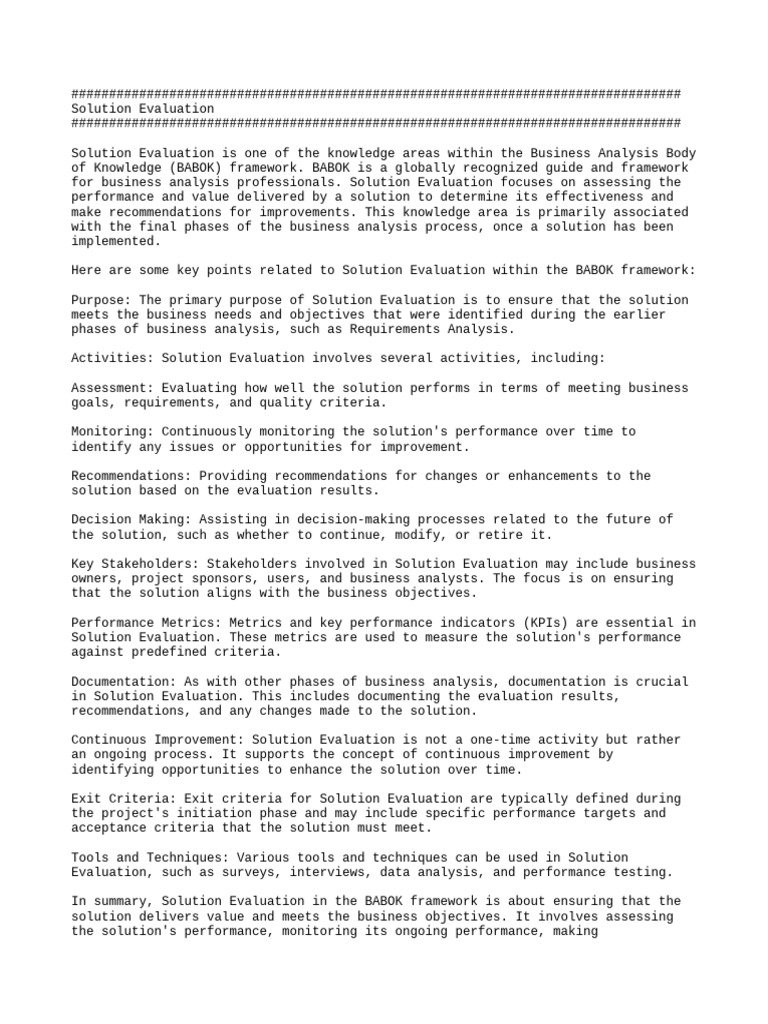 Solution Evaluation | PDF