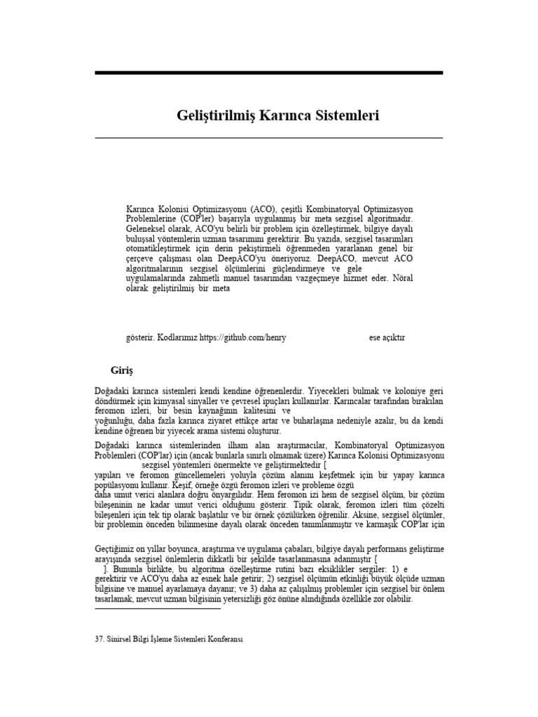 DeepACO - Kombinatoryal Optimizasyon Için Nöral Geliştirilmiş Karınca ...