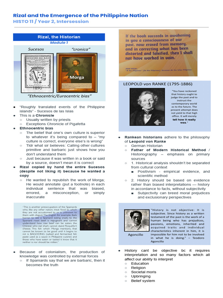 HISTO 11 Rizal and The Emergence of The Philippine Nation Notes | PDF