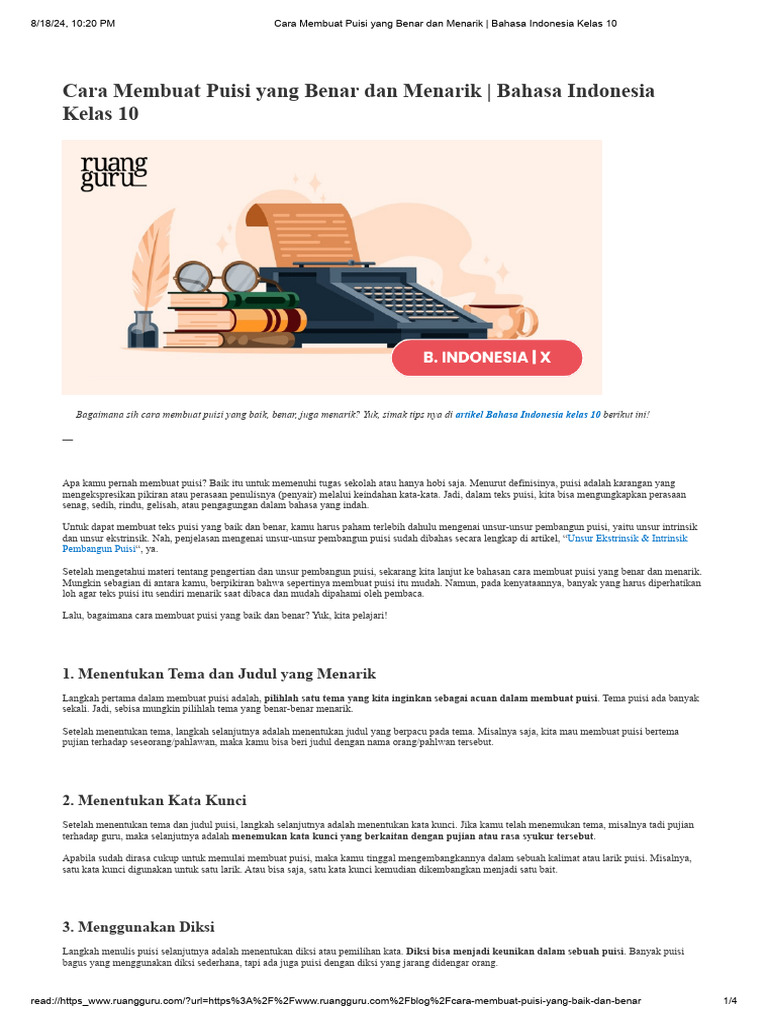Cara Membuat Puisi Yang Benar Dan Menarik - Bahasa Indonesia Kelas 10 | PDF