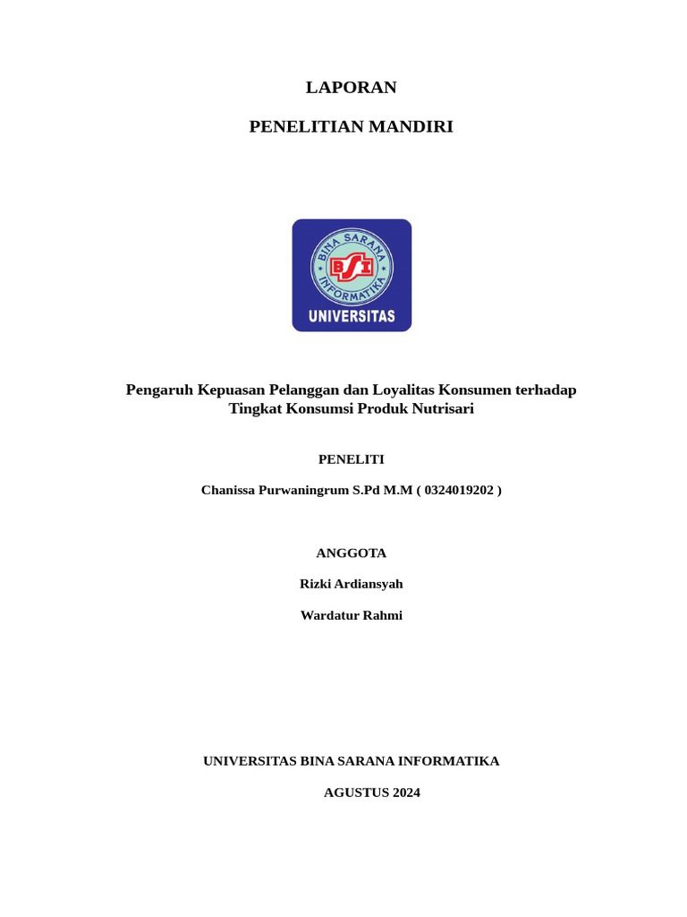 Template Laporan Penelitian Mandiri NUTRISARI | PDF