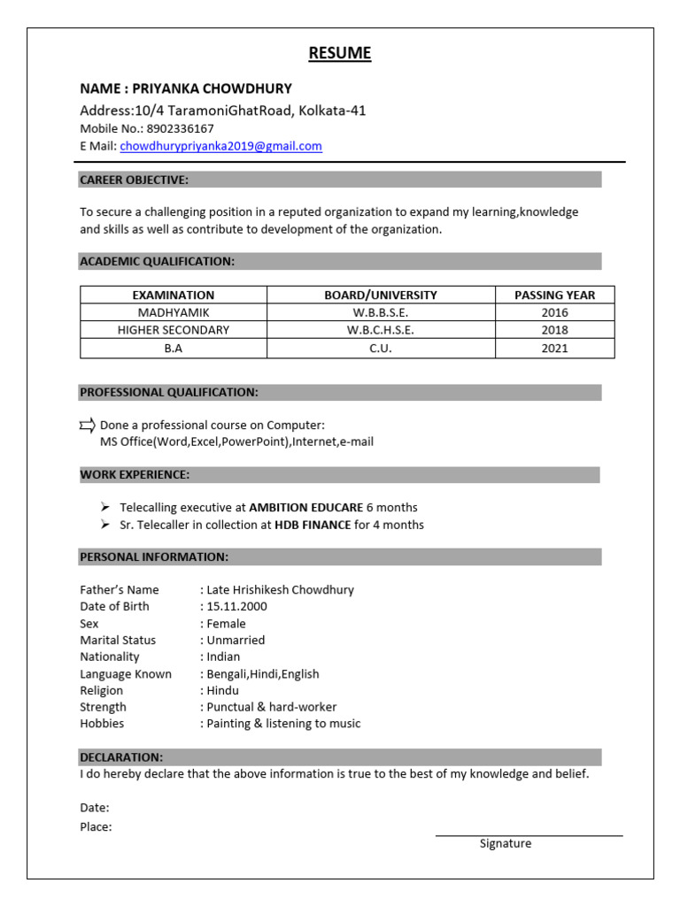 Cv format 2 priyanka 3 4 23 pdf