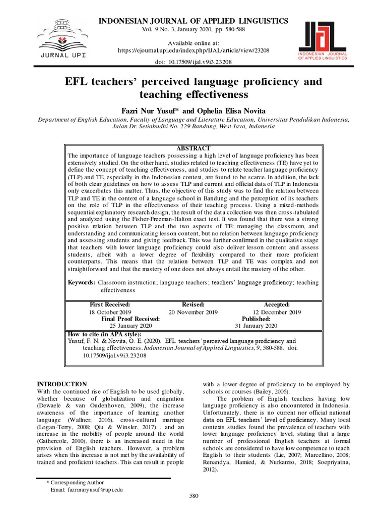 EFL Teachers' Language Proficiency Impact | PDF | Teachers | Language ...