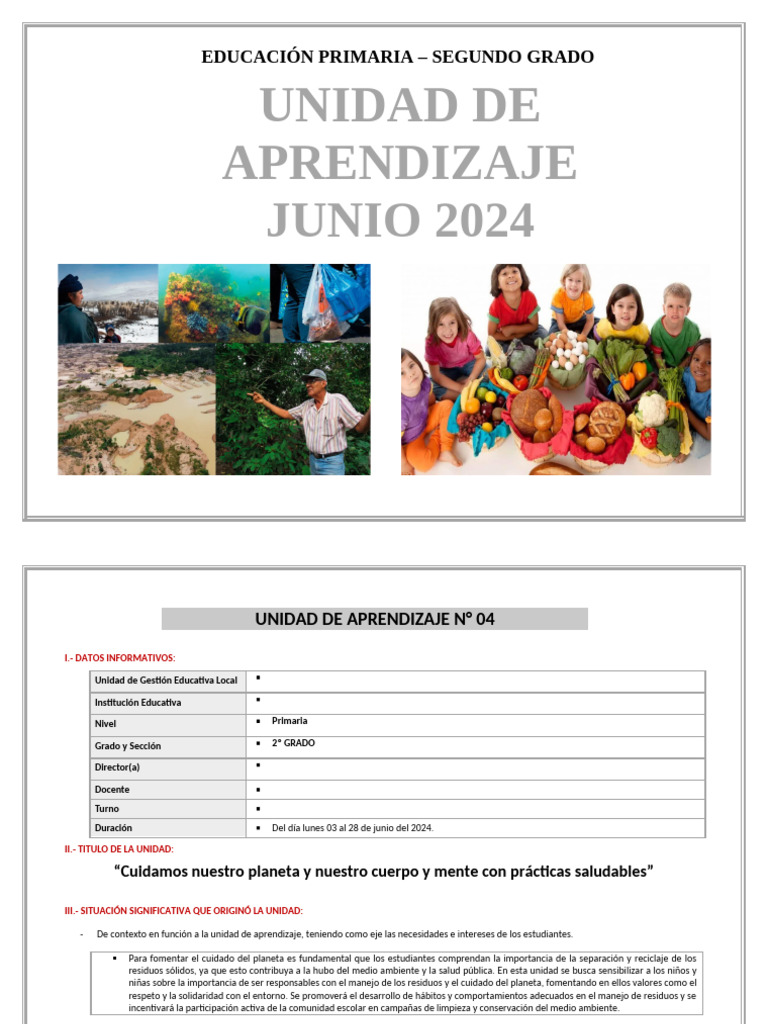 Unidad 4 - Segundo Grado - 2024 | PDF | Aprendizaje | Crecimiento ...