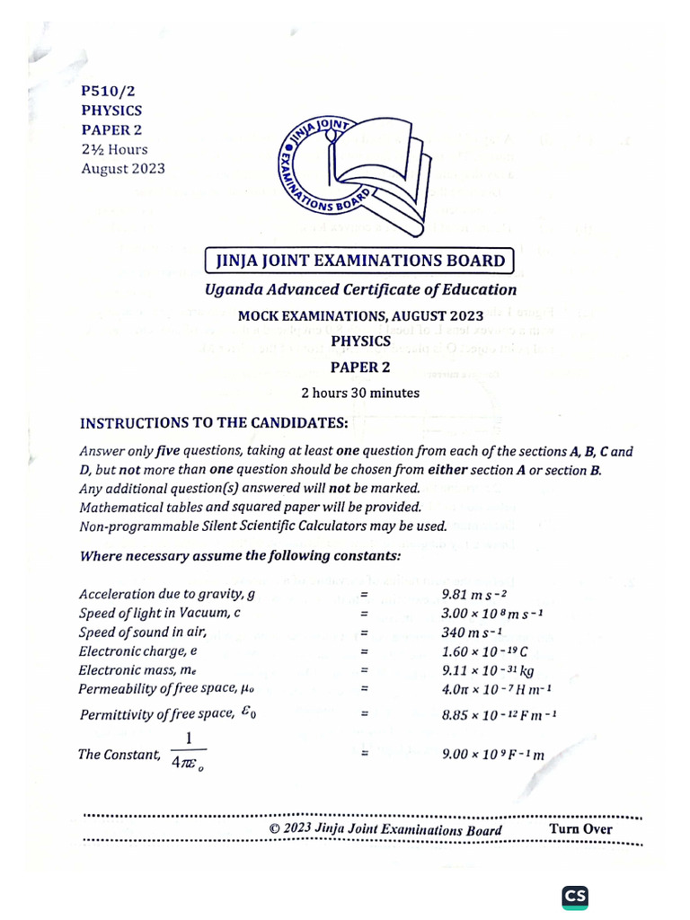 Uace JJEB Physics Pp2 2023 | PDF