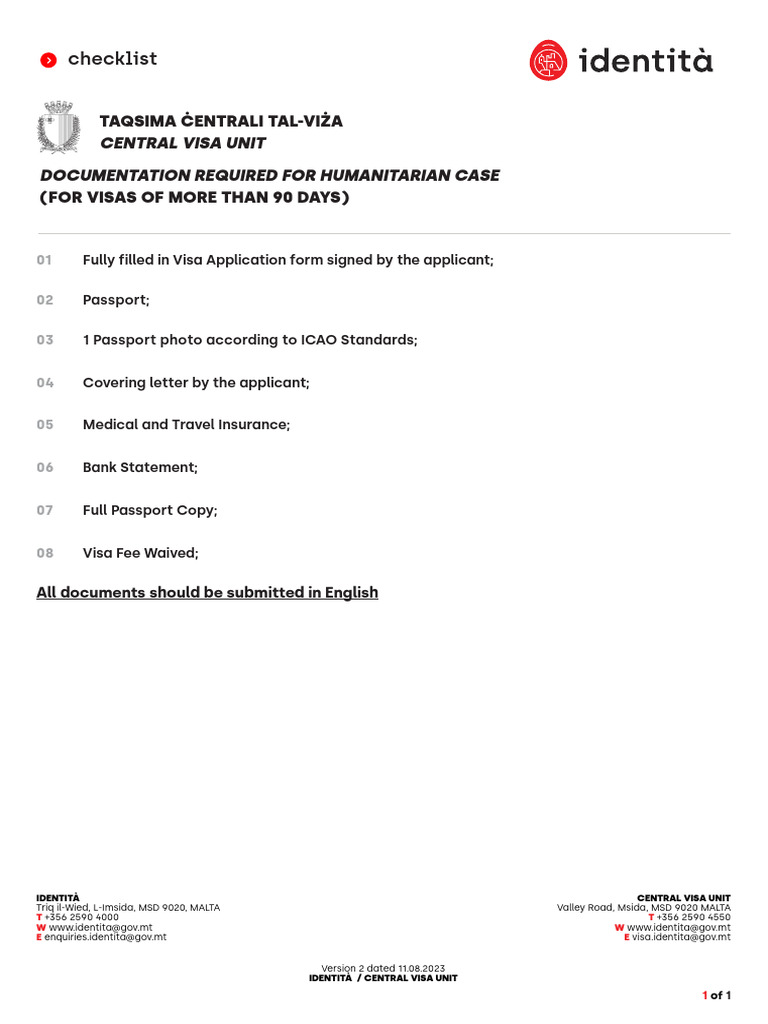List of required documents humanitarian visa pdf