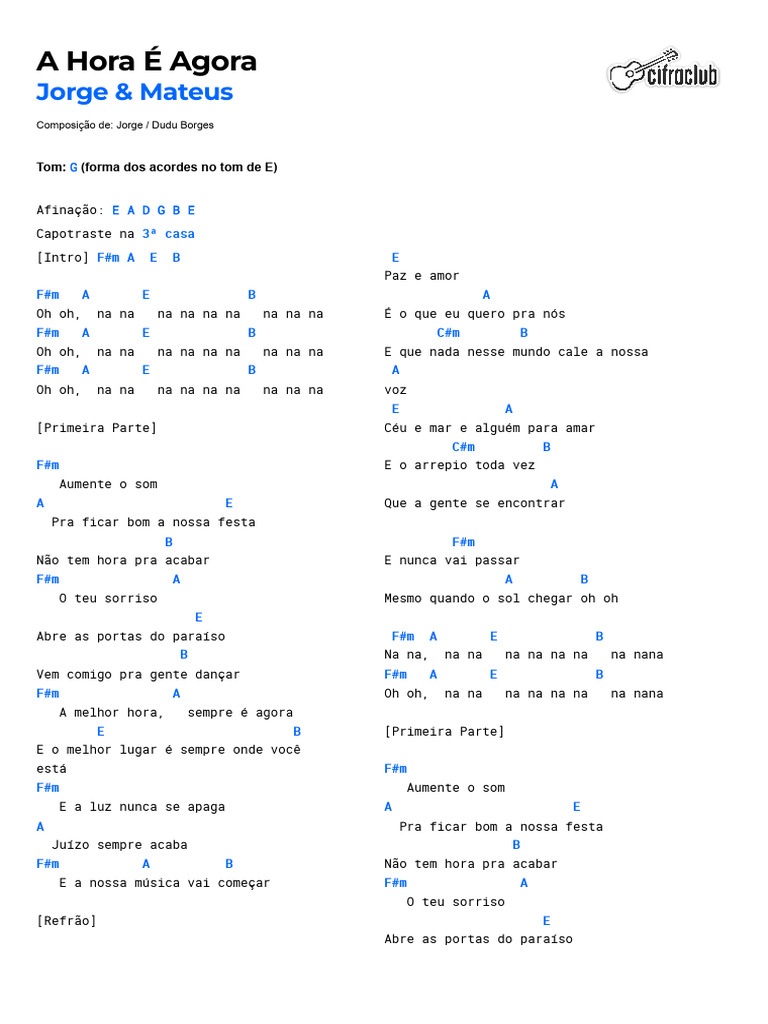 A Hora É Agora - Jorge & Mateus | PDF