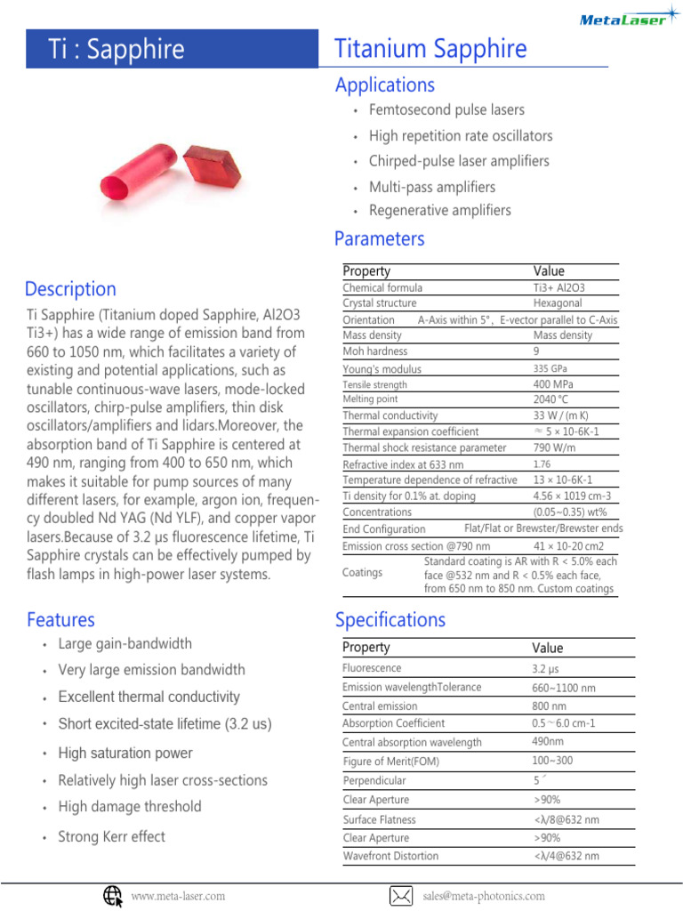 TI Sapphire Laser Crystal Metalaser | PDF