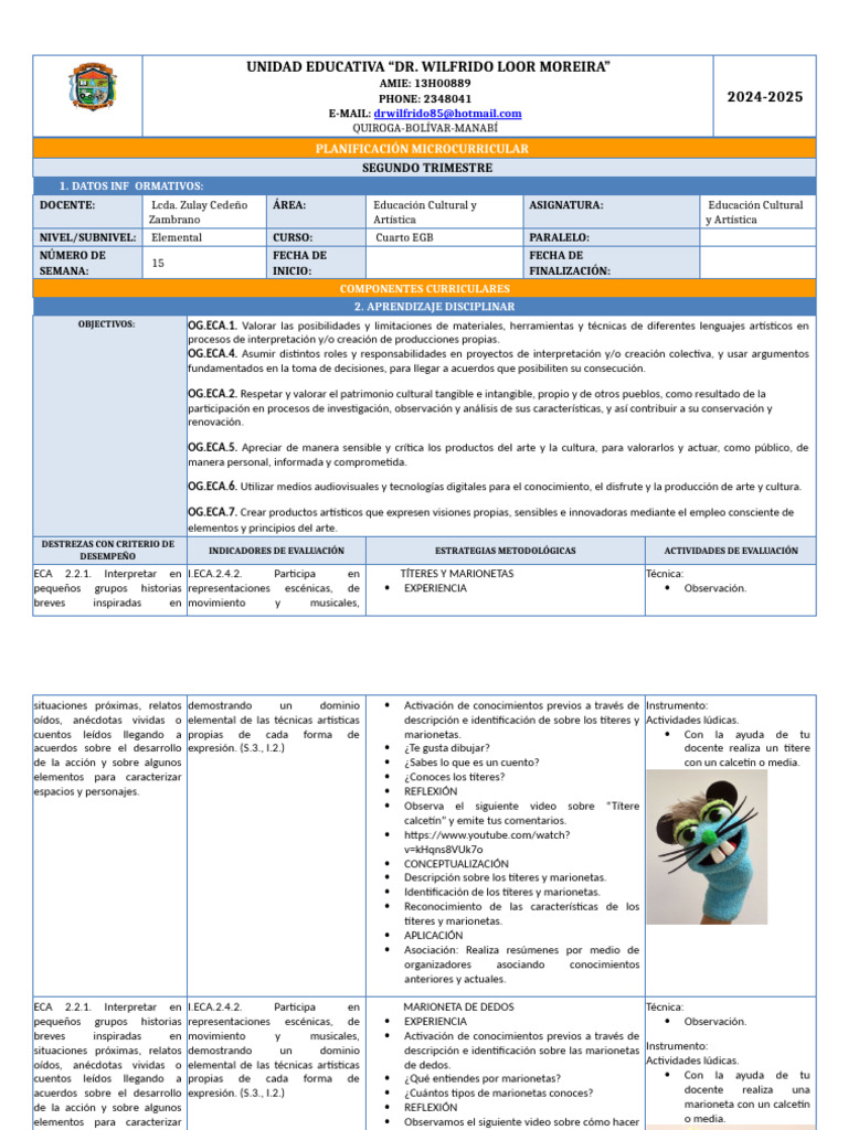 Planificación Microcurricular 4to ECA Segundo Trimestre | PDF
